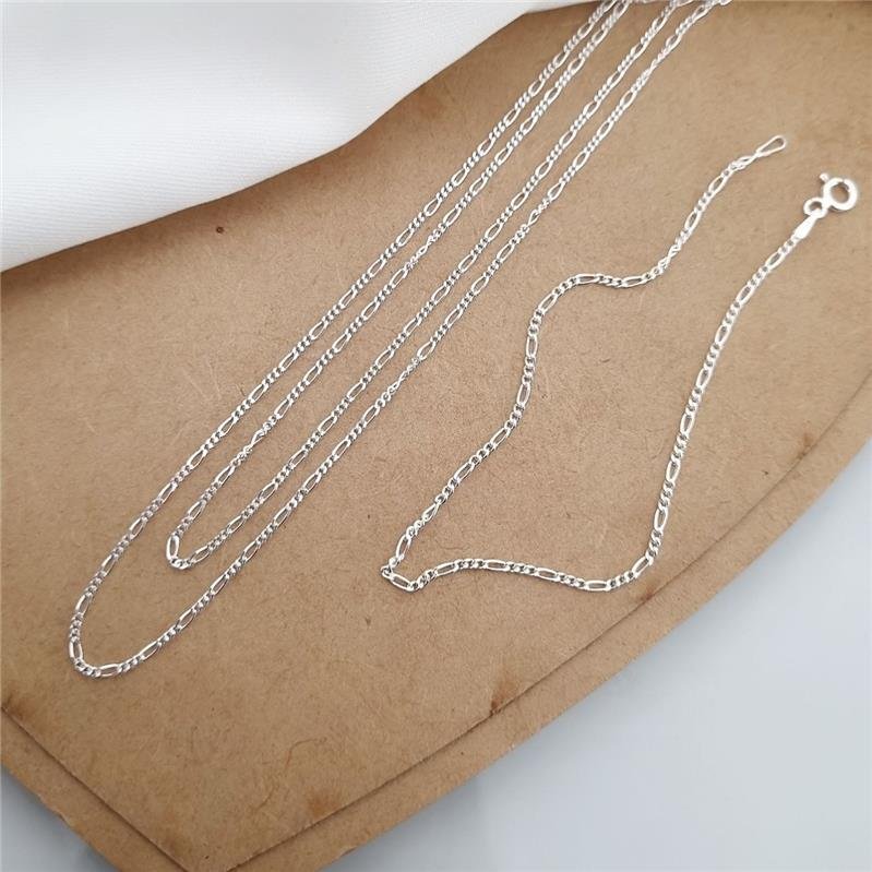 CORRENTE PRATA 925 MASCULINA ELOS FÍGARO 3X1 1MM