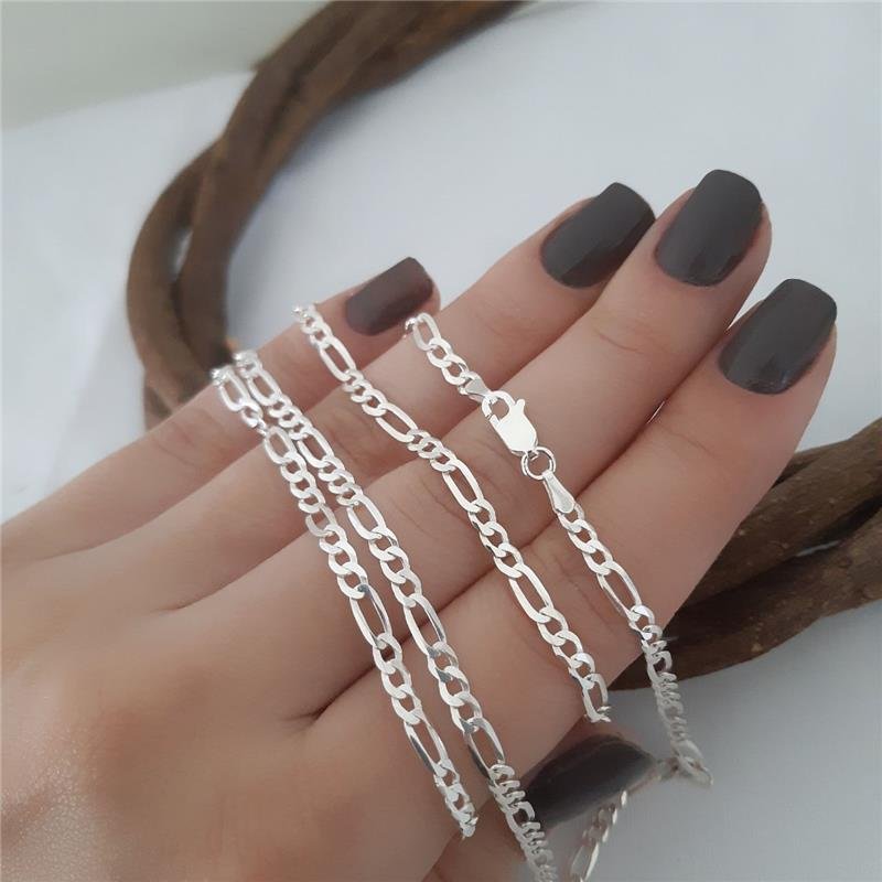 CORRENTE PRATA 925 MASCULINA ELOS FÍGARO 3X1 4MM