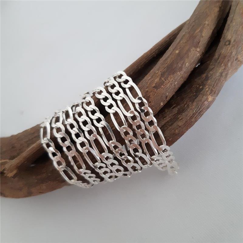 CORRENTE PRATA 925 MASCULINA ELOS FÍGARO 3X1 4MM