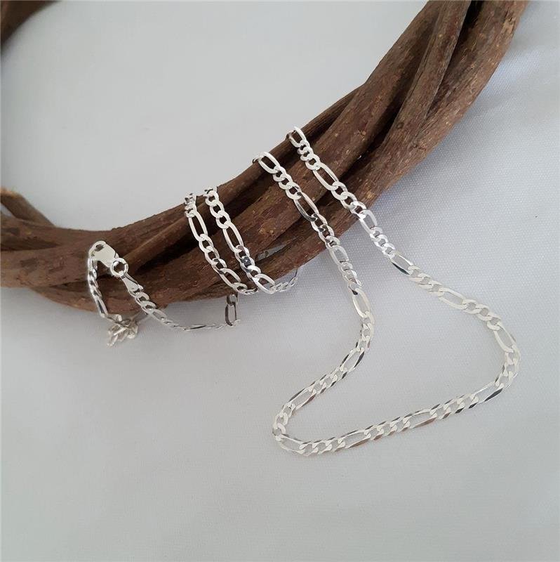 CORRENTE PRATA 925 MASCULINA ELOS FÍGARO 3X1 4MM