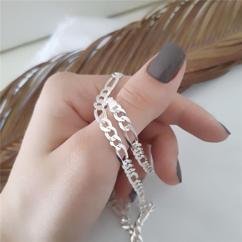 CORRENTE PRATA 925 MASCULINA ELOS FÍGARO 3X1 5MM