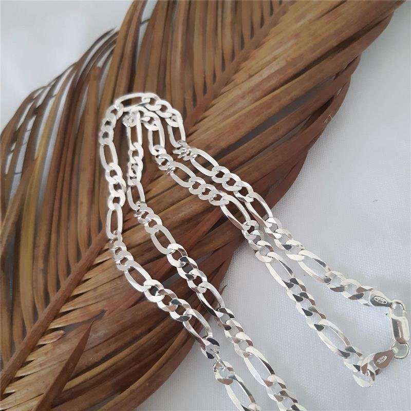 CORRENTE PRATA 925 MASCULINA ELOS FÍGARO 3X1 5MM