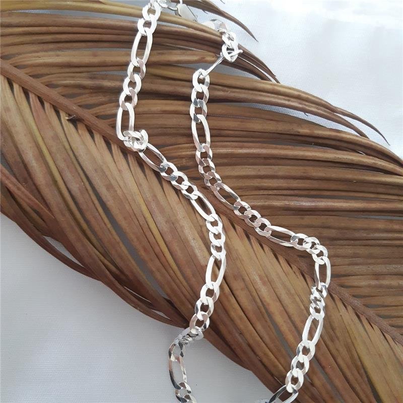 CORRENTE PRATA 925 MASCULINA ELOS FÍGARO 3X1 5MM