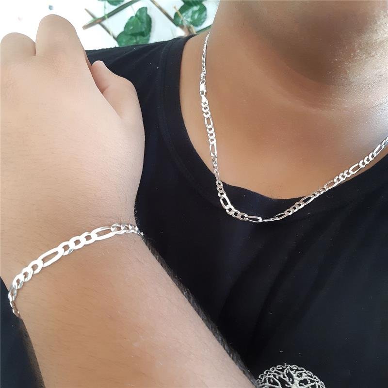 CORRENTE PRATA 925 MASCULINA ELOS FÍGARO 3X1 5MM