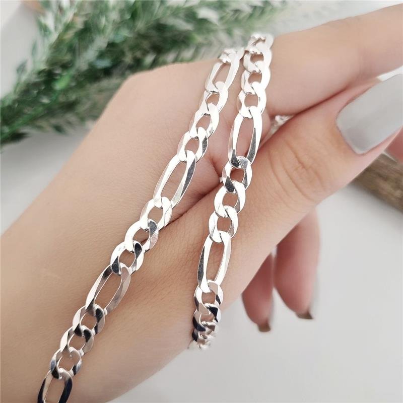 CORRENTE PRATA 925 MASCULINA ELOS FÍGARO 3X1 6MM