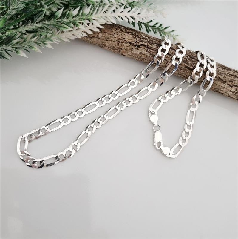 CORRENTE PRATA 925 MASCULINA ELOS FÍGARO 3X1 6MM