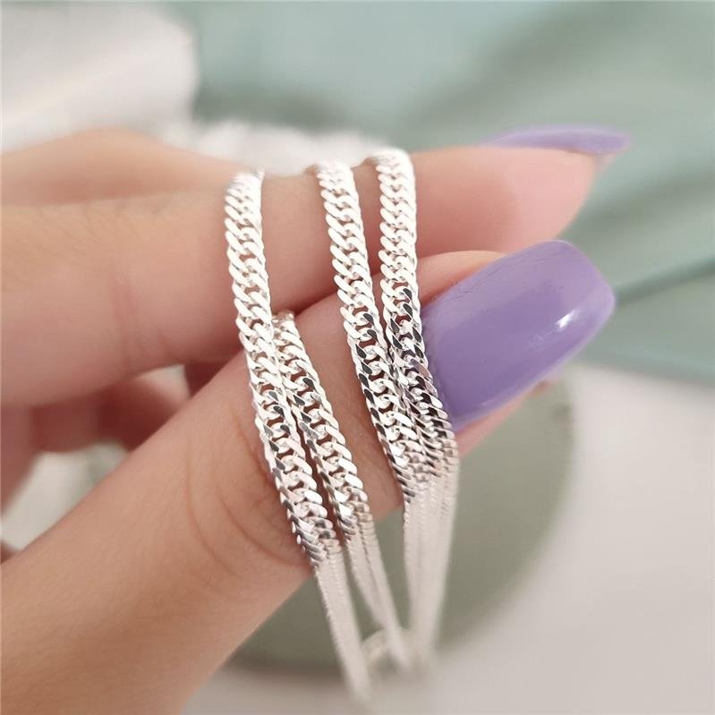 CORRENTE PRATA 925 MASCULINA ELOS GROUMETT DUPLOS 3MM