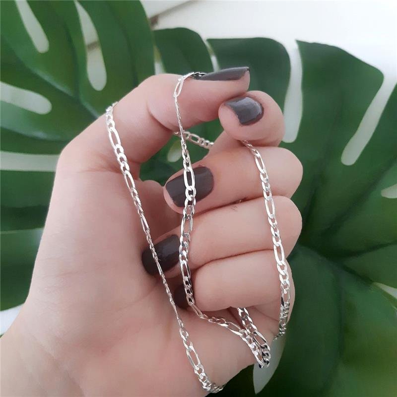 CORRENTE PRATA 925 MASCULINA FÍGARO 3X1 3 MM