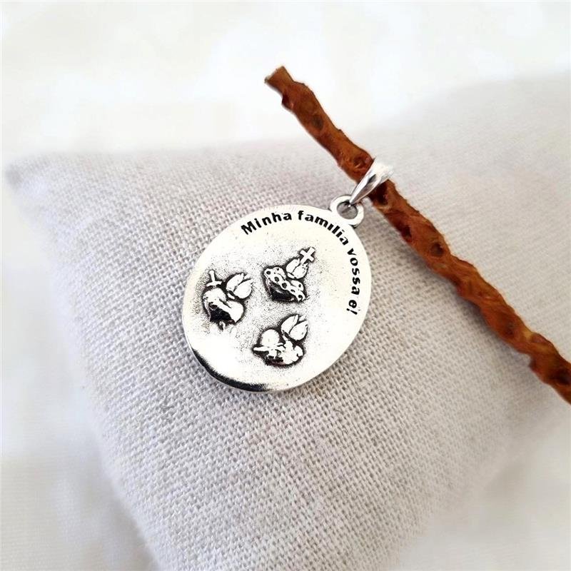 MEDALHA PRATA 925 SAGRADA FAMÍLIA TRÊS CORAÇÕES G