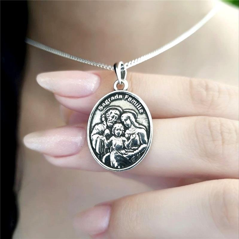 MEDALHA PRATA 925 SAGRADA FAMÍLIA TRÊS CORAÇÕES G