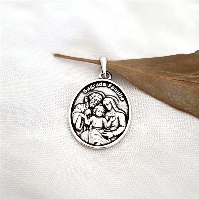 MEDALHA PRATA 925 SAGRADA FAMÍLIA TRÊS CORAÇÕES G