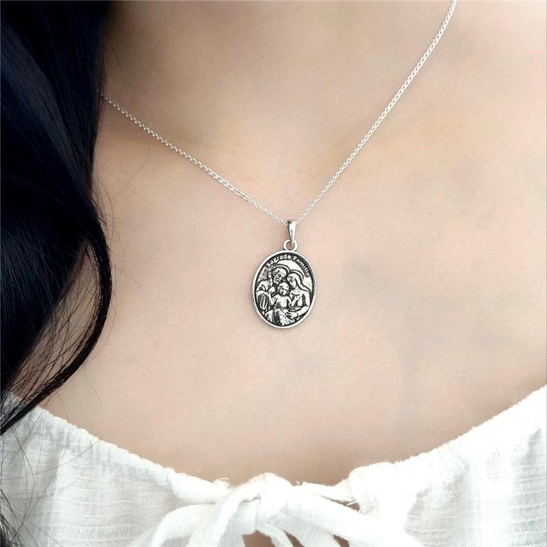 MEDALHA PRATA 925 SAGRADA FAMÍLIA TRÊS CORAÇÕES G