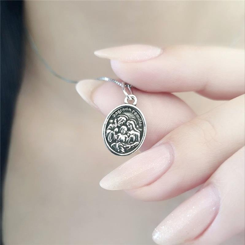 MEDALHA PRATA 925 SAGRADA FAMÍLIA TRÊS CORAÇÕES P