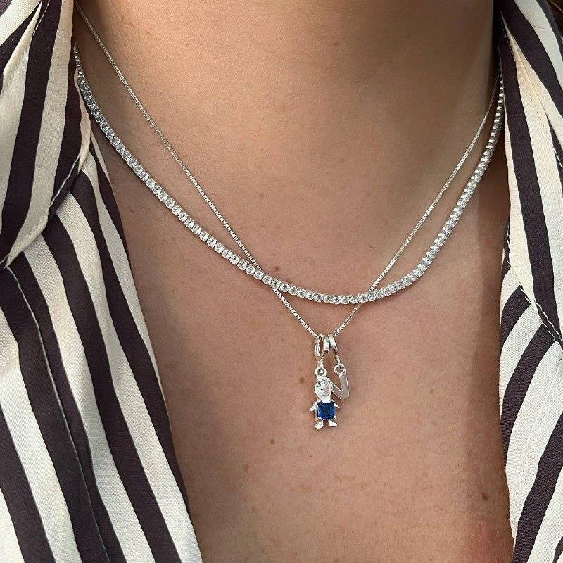PINGENTE BERLOQUE PRATA 925 FILHO MENINO ZIRCÔNIA AZUL