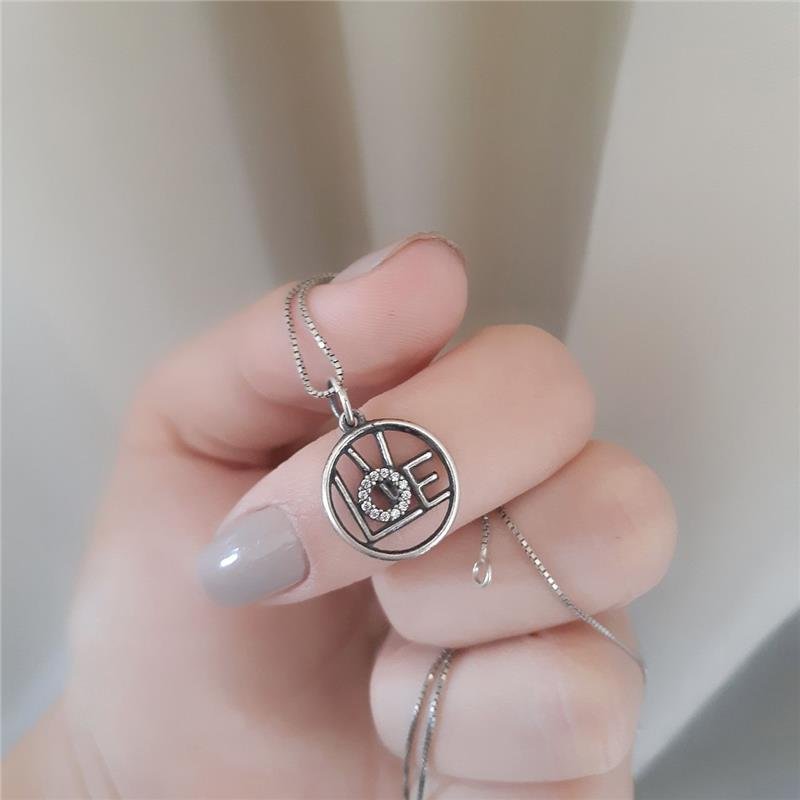 PINGENTE PRATA 925 CÍRCULO LOVE VAZADO COM ZIRCÔNIA
