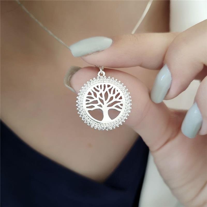 PINGENTE PRATA 925 ÁRVORE DA VIDA COM PEDRA