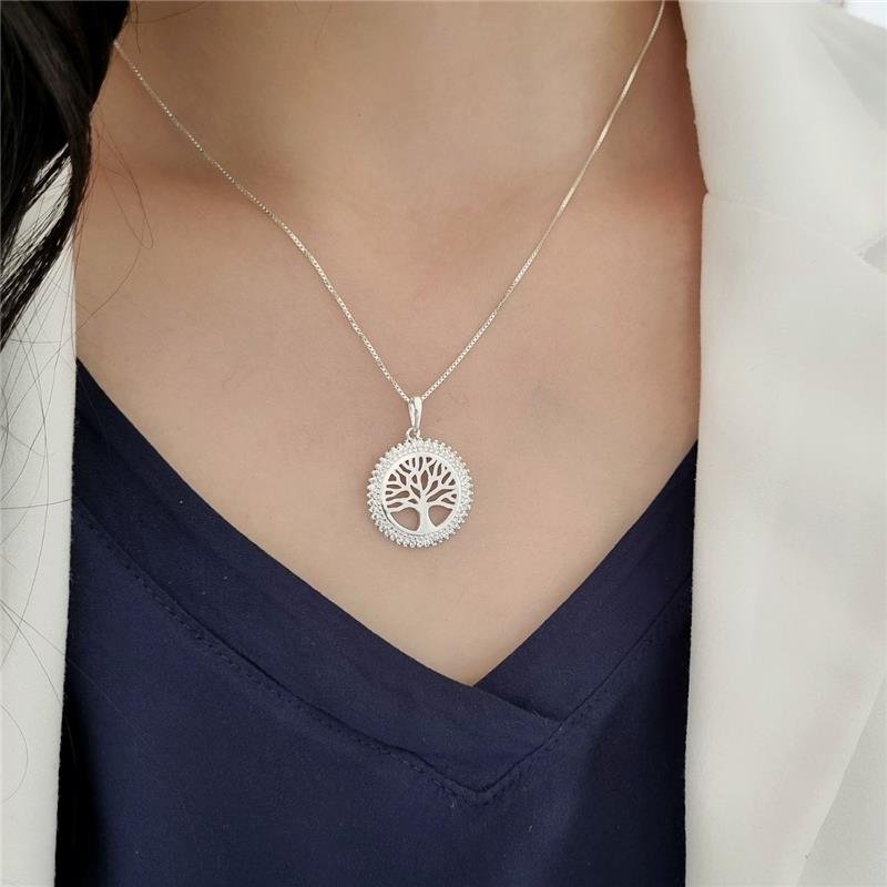 PINGENTE PRATA 925 ÁRVORE DA VIDA COM PEDRA