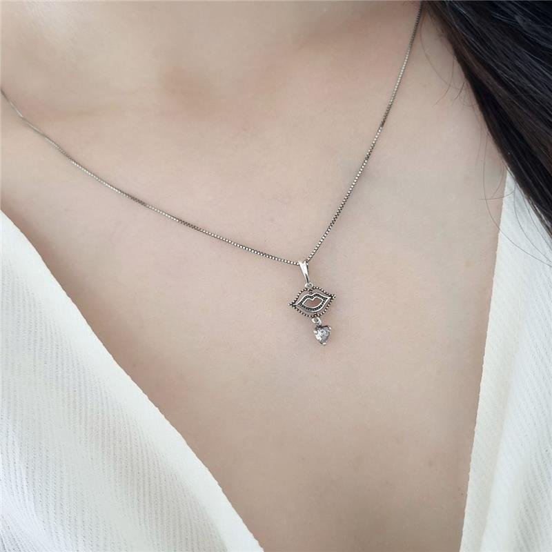 PINGENTE PRATA 925 BOCA PEDRA CORAÇÃO