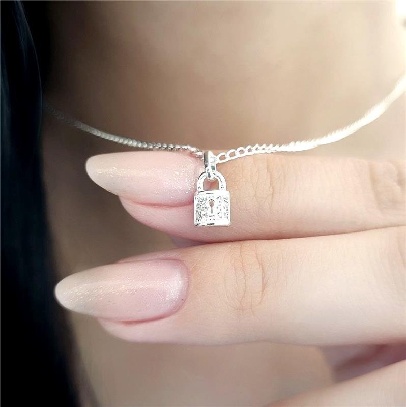 PINGENTE PRATA 925 CADEADO CRAVEJADO