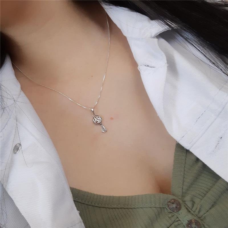 PINGENTE PRATA 925 CHAVE FLOR COM PEDRA