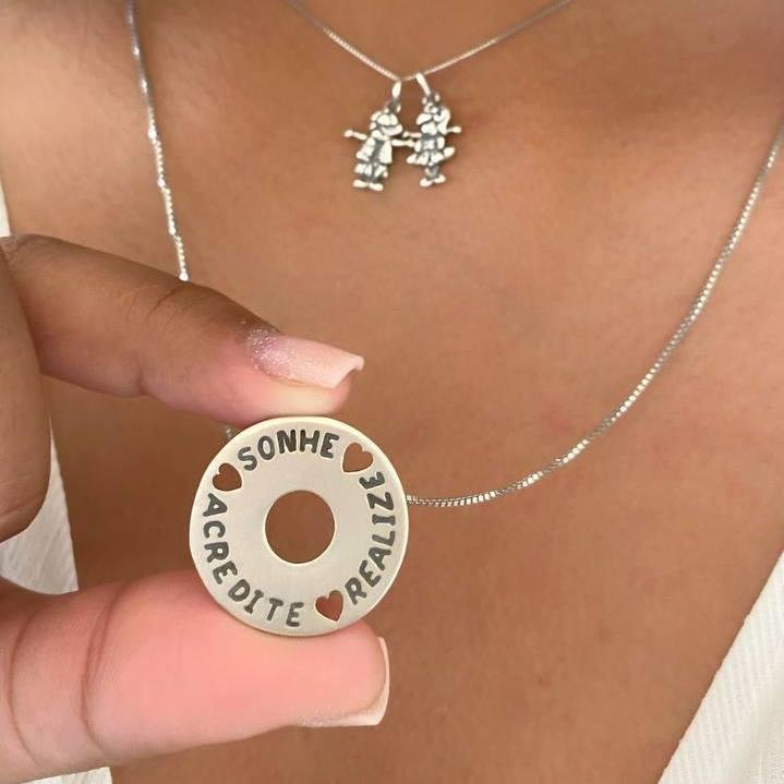 PINGENTE PRATA 925 CIRCULO SONHE ACREDITE REALIZE