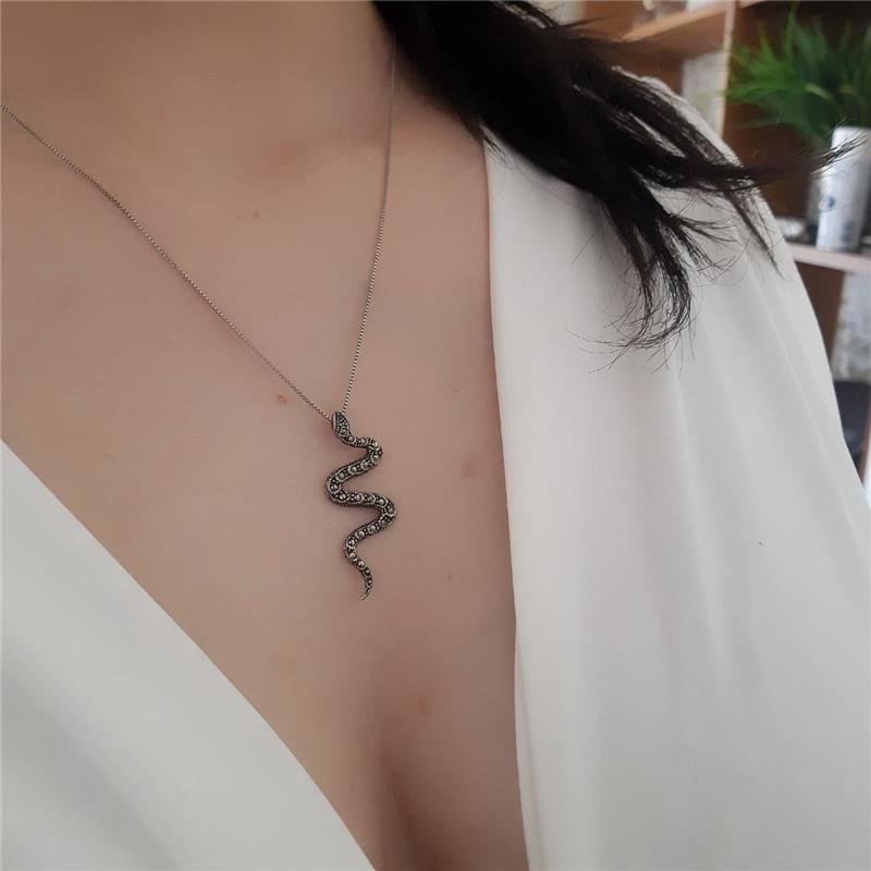 PINGENTE PRATA 925 COBRA CRAVEJADA COM MARCASSITA