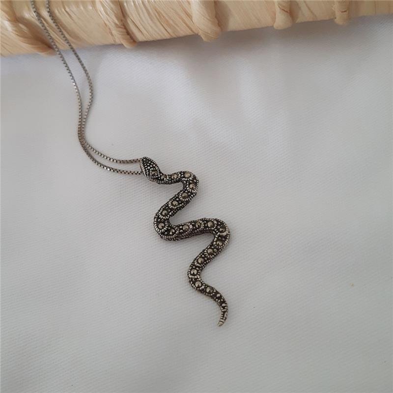 PINGENTE PRATA 925 COBRA CRAVEJADA COM MARCASSITA