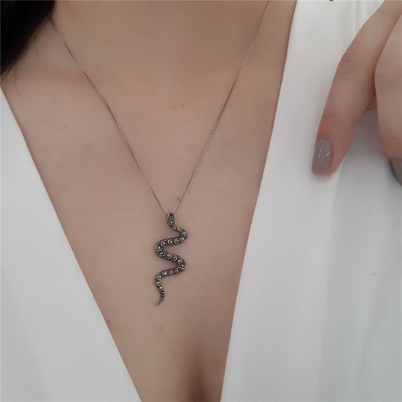 PINGENTE PRATA 925 COBRA CRAVEJADA COM MARCASSITA