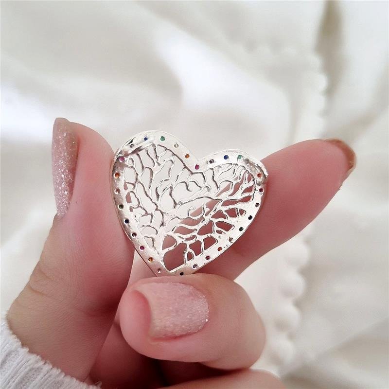 PINGENTE PRATA 925 CORAÇÃO ÁRVORE COM PEDRAS COLORIDAS