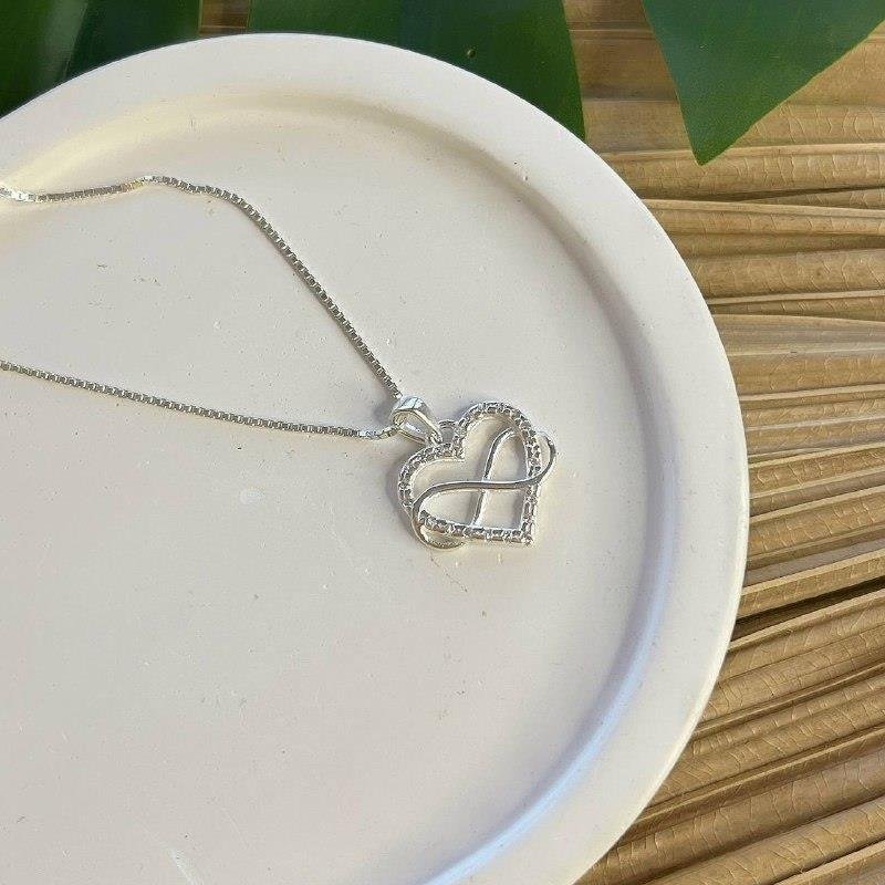 PINGENTE PRATA 925 CORAÇÃO CRAVEJADO SÍMBOLO INFINITO