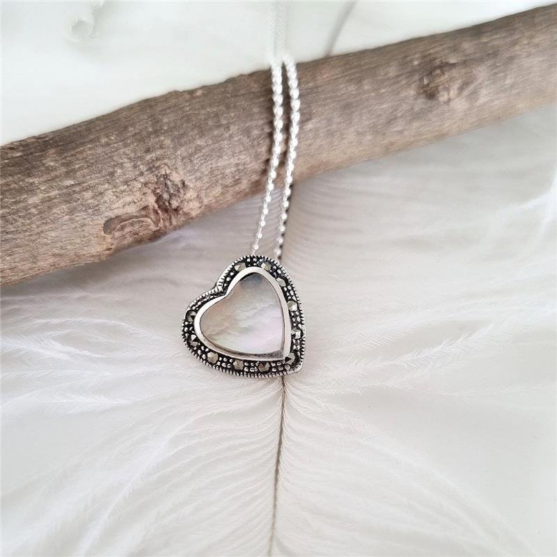 PINGENTE PRATA 925 CORAÇÃO MADRE PÉROLA