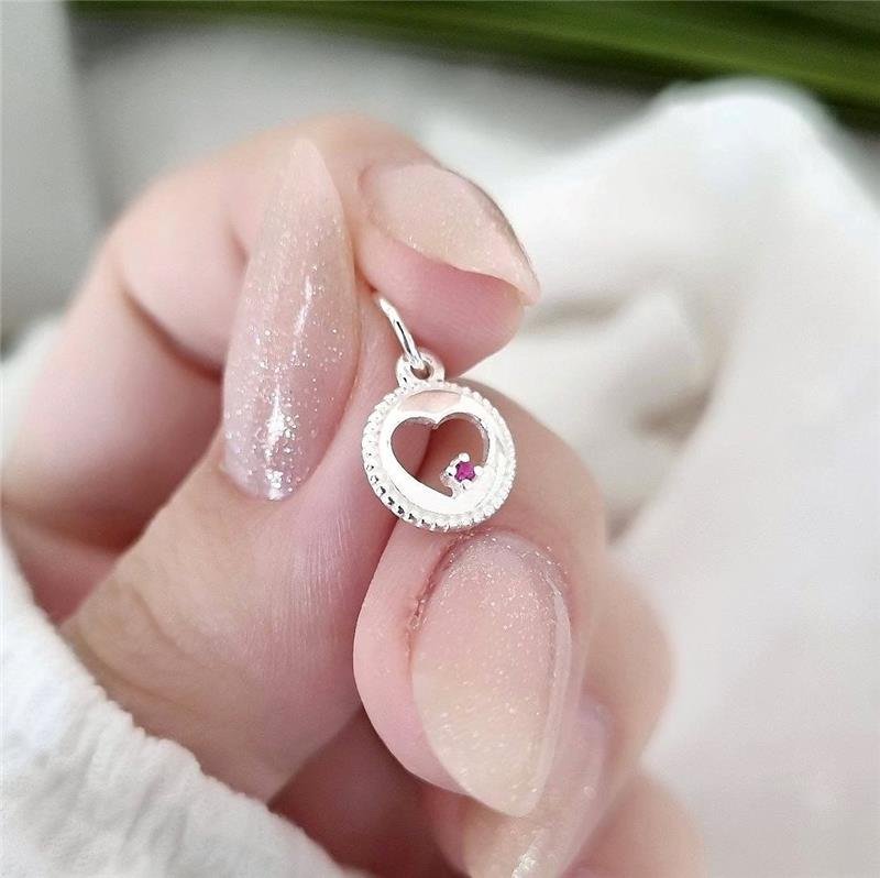 PINGENTE PRATA 925 CORAÇÃO PEDRA ROSA