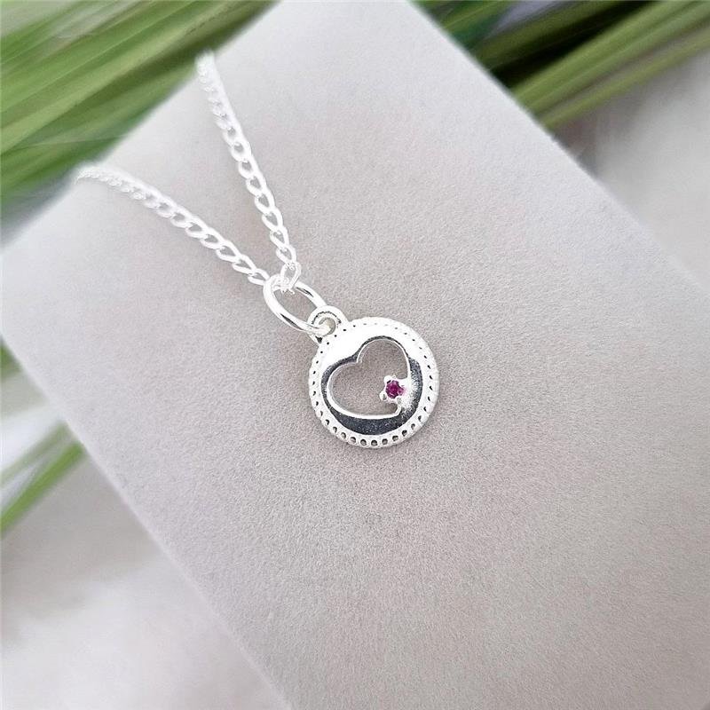 PINGENTE PRATA 925 CORAÇÃO PEDRA ROSA