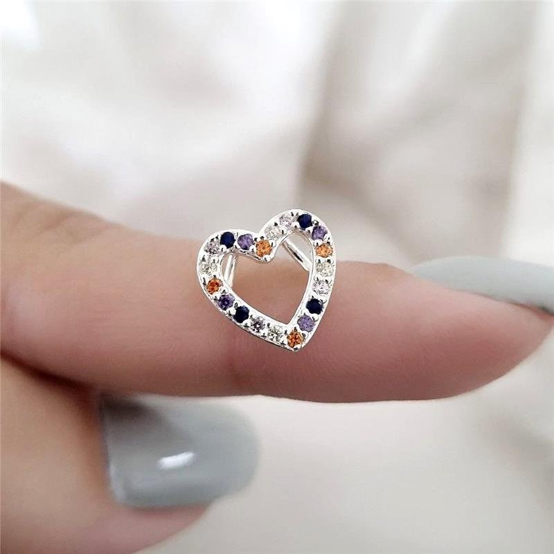 PINGENTE PRATA 925 CORAÇÃO PEDRAS COLORIDAS