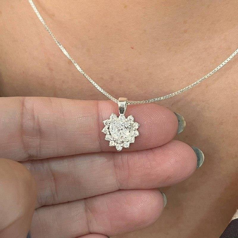 PINGENTE PRATA 925 CORAÇÃO ZIRCÔNIA CRAVEJADO EM VOLTA
