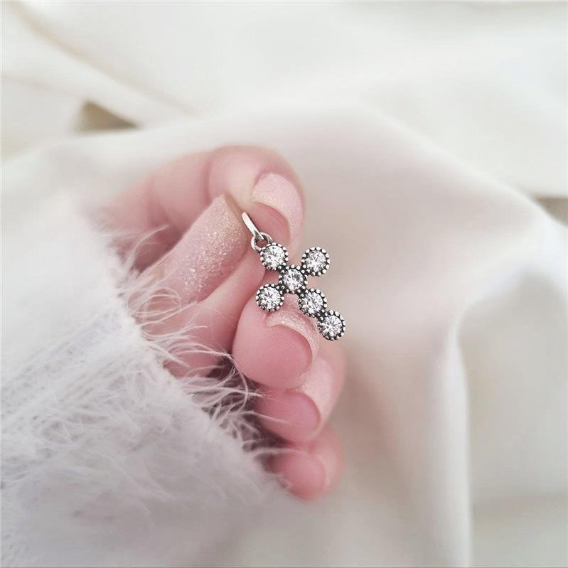 PINGENTE PRATA 925 CRUZ BOLINHAS COM PEDRA