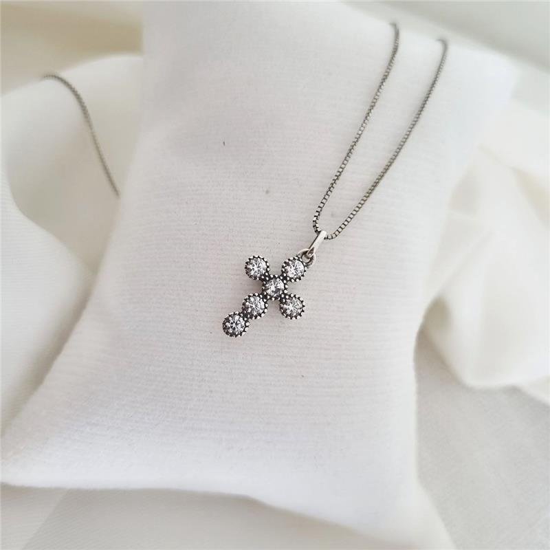 PINGENTE PRATA 925 CRUZ BOLINHAS COM PEDRA