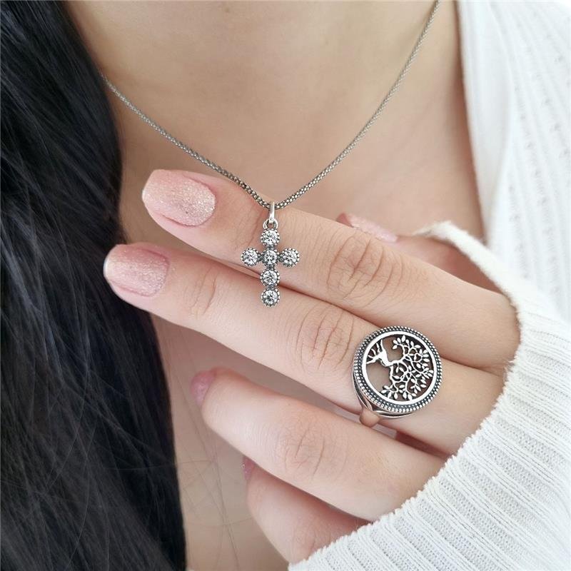 PINGENTE PRATA 925 CRUZ BOLINHAS COM PEDRA