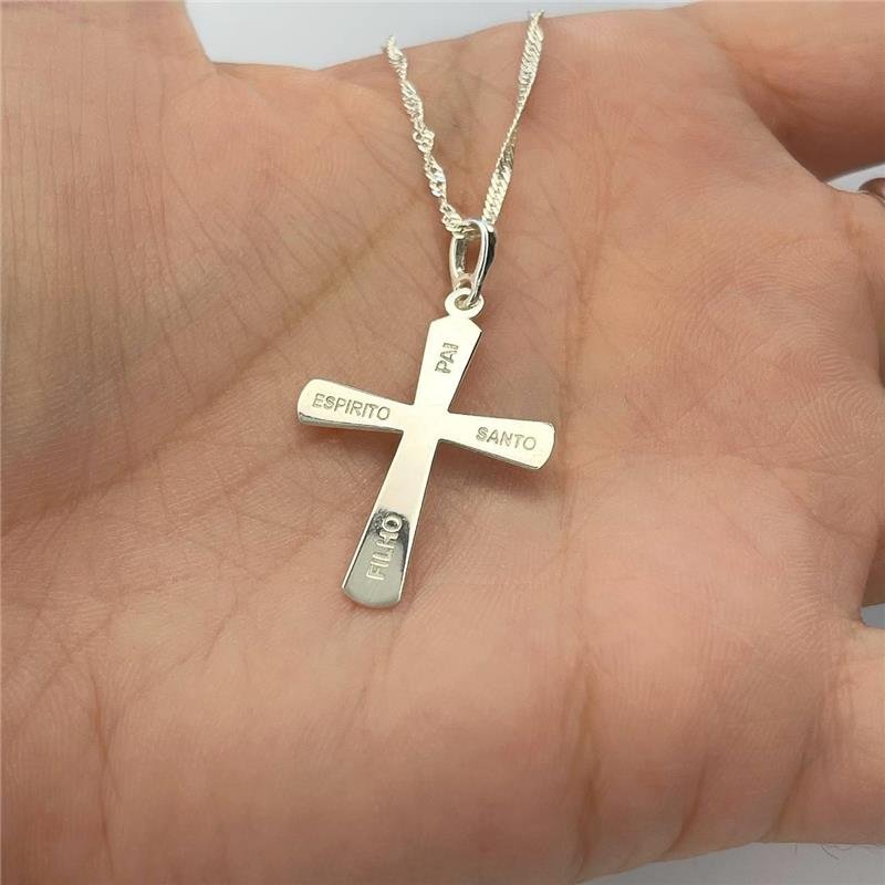 PINGENTE PRATA 925 CRUZ LISA PAI FILHO ESPÍRITO SANTO