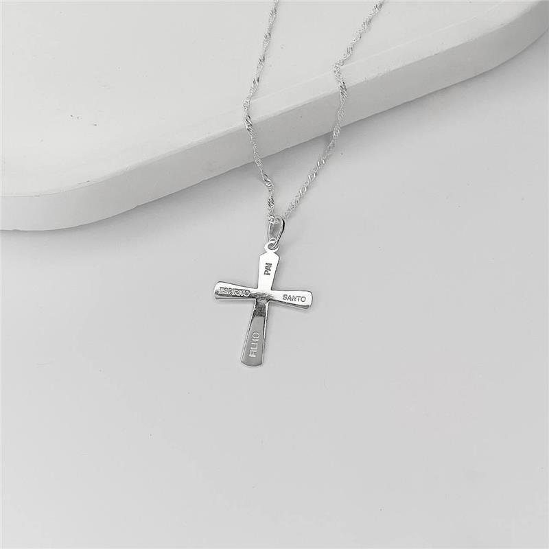 PINGENTE PRATA 925 CRUZ LISA PAI FILHO ESPÍRITO SANTO