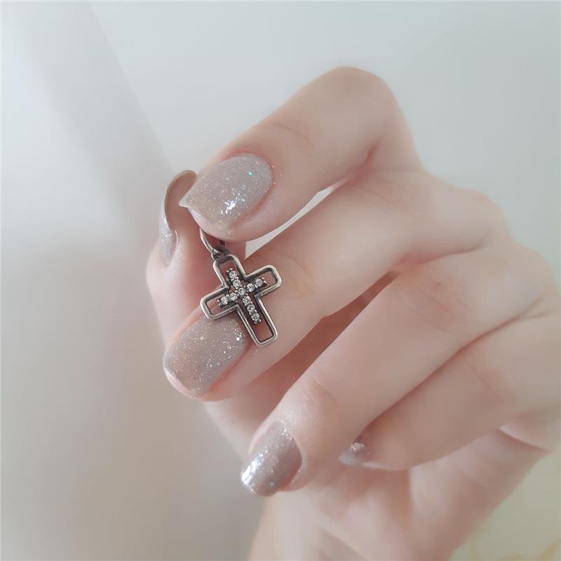 PINGENTE PRATA 925 CRUZ PEQUENA VAZADA COM PEDRA