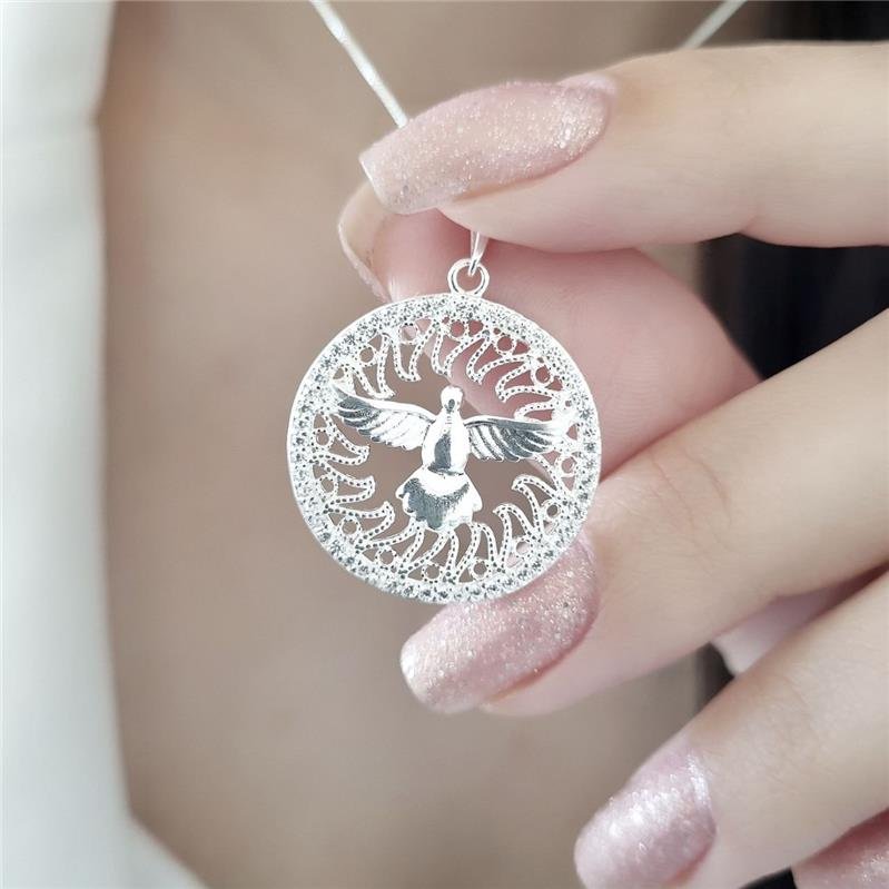 PINGENTE PRATA 925 ESPÍRITO SANTO FOGO CRAVEJADO