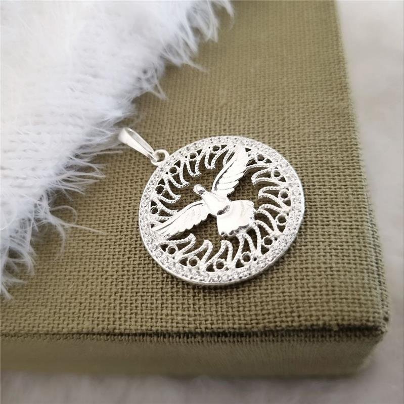 PINGENTE PRATA 925 ESPÍRITO SANTO FOGO CRAVEJADO