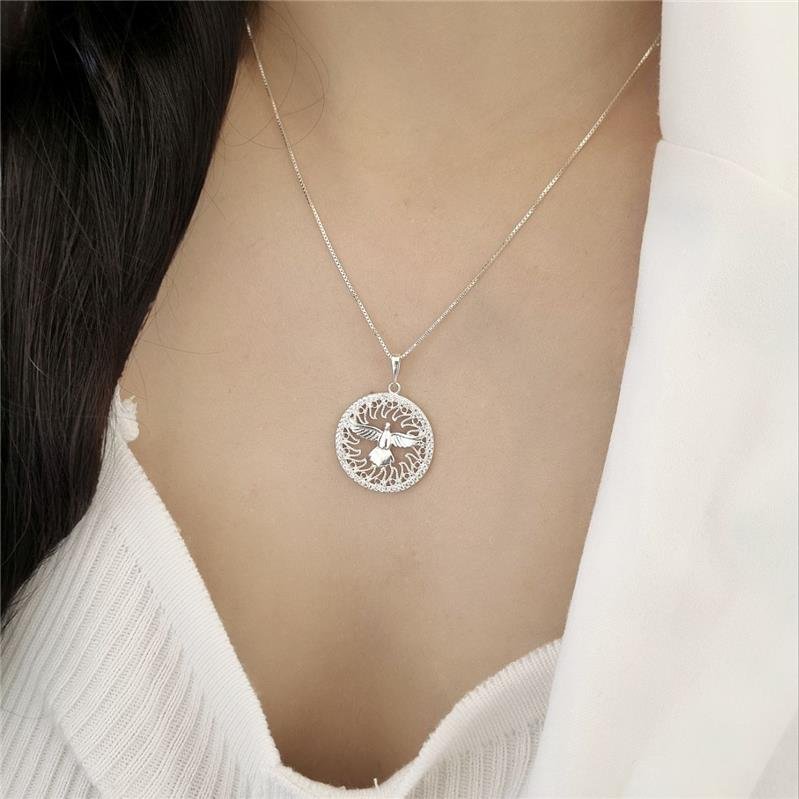 PINGENTE PRATA 925 ESPÍRITO SANTO FOGO CRAVEJADO