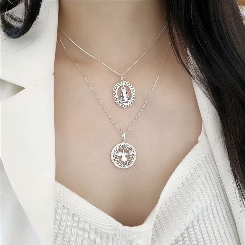 PINGENTE PRATA 925 ESPÍRITO SANTO FOGO CRAVEJADO