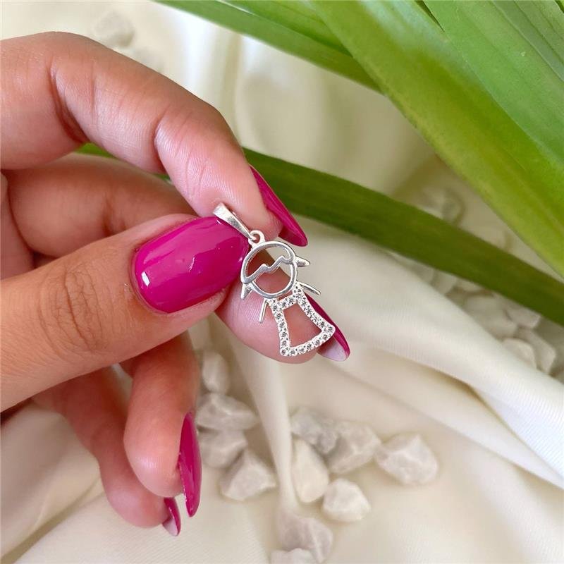 PINGENTE PRATA 925 FILHA MENINA COM PEDRA