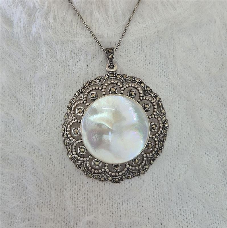 PINGENTE PRATA 925 FLOR MANDALA MADRE PÉROLA