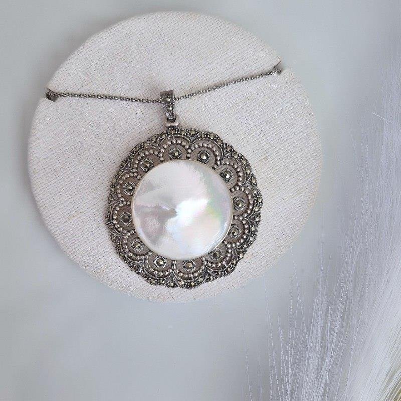 PINGENTE PRATA 925 FLOR MANDALA MADRE PÉROLA