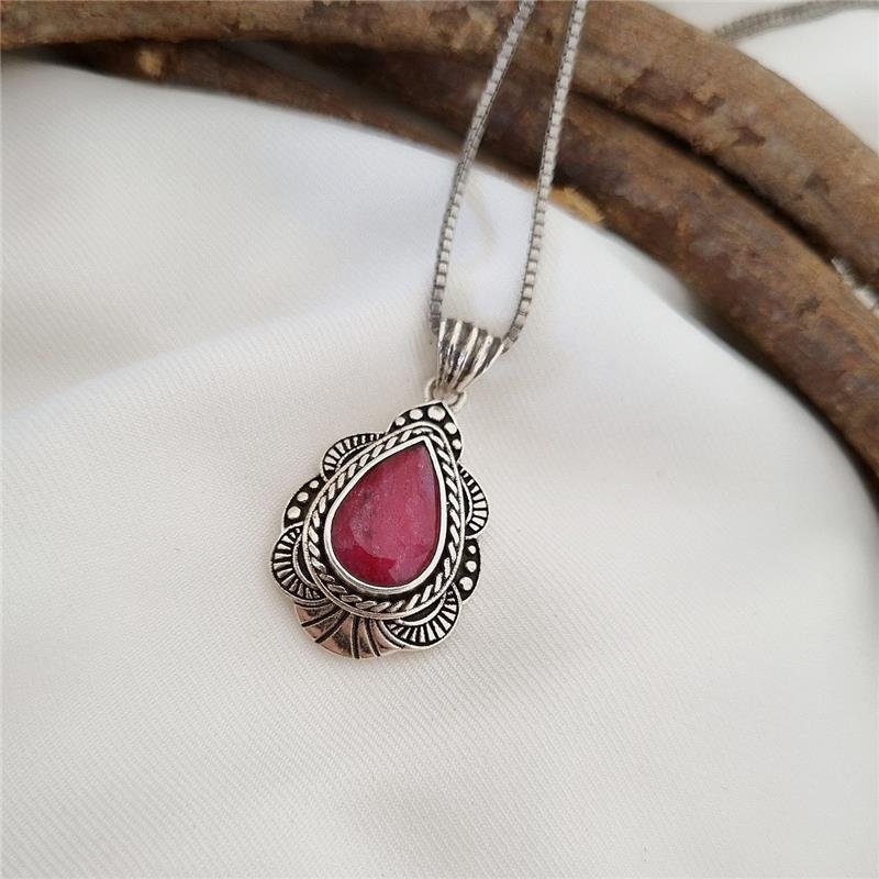 PINGENTE PRATA 925 GOTA DE PEDRA NATURAL