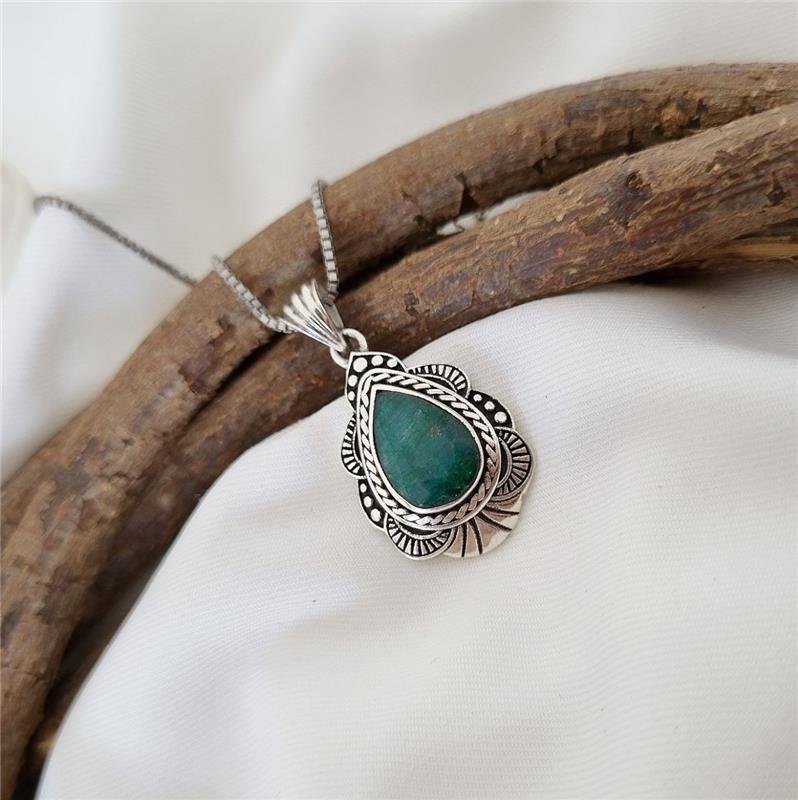 PINGENTE PRATA 925 GOTA DE PEDRA NATURAL